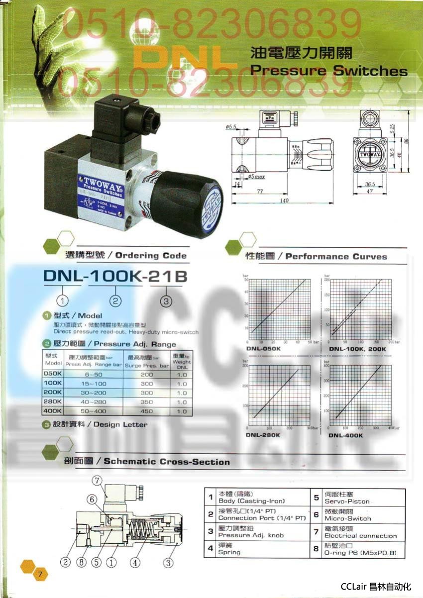 DNL-050K-06I  DNL-100K-06I  DNL-200K-06I  臺(tái)灣 臺(tái)肯  TWOWAY 油電壓力開(kāi)關(guān)