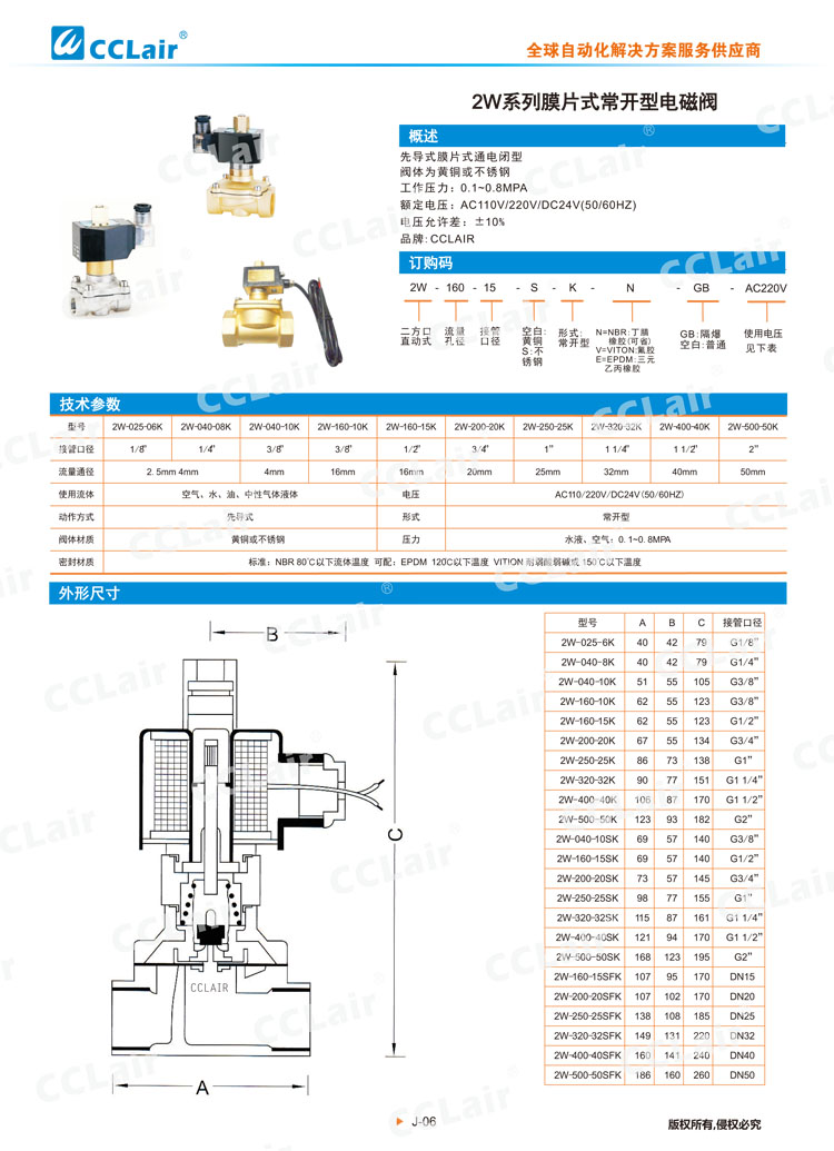 2W系列膜片式常開(kāi)型電磁閥